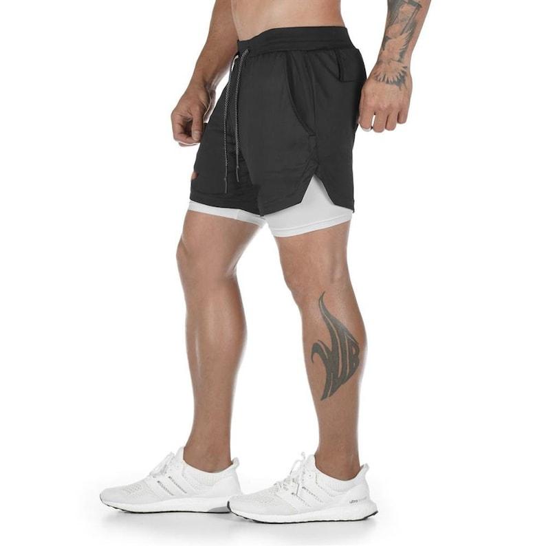 2 in 1 Running Shorts Built in Base Layer Pants Pocket