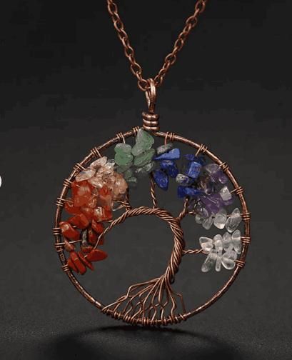 Handmade Bohemian Tree of Life Wire Quartz Stone Necklace